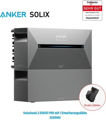 Produktbild von Anker Balkonkraftwerk Solarbank 2 E1600 Pro Speicher mit integriertem Wechselrichter, 800W (3200Wh All-in-One Stromspeicher inkl. Smart Meter).
