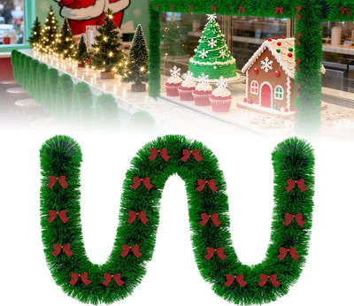 Image de TRMLBE Guirlande de sapin 12 m Guirlande de Noël avec effet neige et 36 nœuds rouges Guirlande artificielle Noël pour décoration de Noël intérieur extérieur, vert