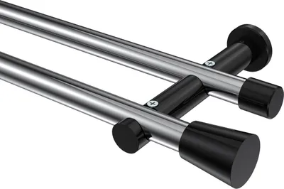 Produktbild von Interdeco Gardinenstange / Vorhangstange Chrom / Schwarz, Typ Platon Sitra (Konus) ohne Ringe, 20 mm Ø 2-läufig, 400 cm