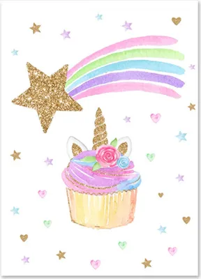 Produktbild von TPFLiving Kunstdruck LW-1042 (OHNE RAHMEN) Poster - Leinwand - Wandbild - Hochauflösender Giclée-Druck, langlebig und hochwertig - Einhorn, Regenbogen, Sterne, Herz - Für Kinderzimmer -  - Größe: 30x40cm