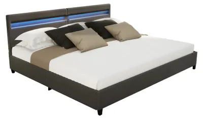 Produktbild von HOME DELUXE - LED Bett NUBE - Dunkelgrau, 200 x 200 cm - inkl. Lattenrost und Schubladen I Polsterbett Design Bett inkl. Beleuchtung