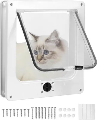 Produktbild von Famanu Katzenklappe mit Drehbarem 4-fach Schloss - Einfache Installation und Geräuschreduzierung, Weiß