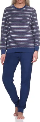 Produktbild von Wunderschöner Damen Frottee Schlafanzug langarm Pyjama mit Bündchen - auch in Übergrössen ; navy1 , 44