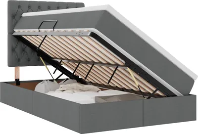 Image de Lit avec rangement et matelas Gris foncé 120 x 190 cm tissu