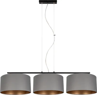 Produktbild von Hängelampe Metall Stoff H: max. 100 cm in Schwarz Grau Gold E27 3-flammig länglich Modern Hängeleuchte