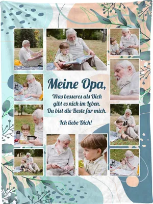 Produktbild von Ferocity Personalisierte Foto Decke mit Eigenem Foto; Super Weiche Extra Gemütliche Kuscheldecke zum Opa Tag 150 x 200 CM;  Sofadecke Collage mit Wünschen oder Gedichten [081]