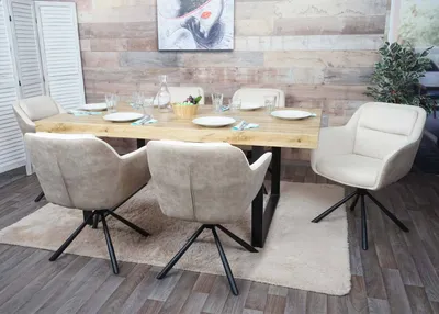 Produktbild von 6er-Set Esszimmerstuhl MCW-K33, Küchenstuhl Stuhl, drehbar Auto-Position, Stoff MVG  Kunstleder, creme