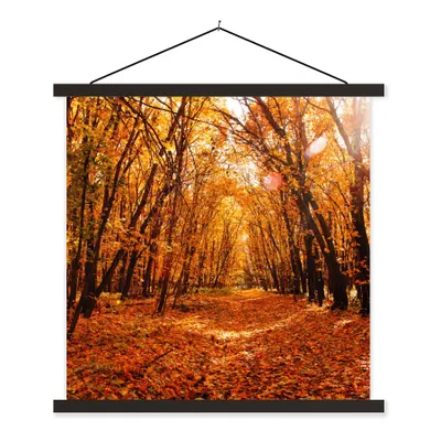 Produktbild von MuchoWow® Textilposter Herbst - Wald - Laub - Jahreszeiten 60x60 cm mit schwarzem Rahmen - Posteraufhänger
