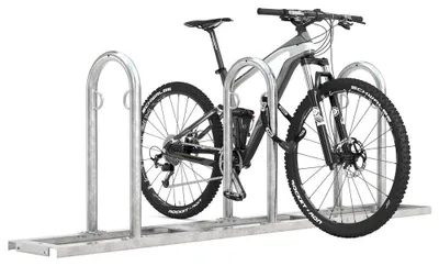 Produktbild von Fahrrad-Anlehnständer, Stahlrohr 48 mm, zum Aufstellen, 12 Einstellplätze, BxTxH 5100x350x850 mm, feuerverzinkt