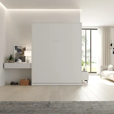 Produktbild von Schrankbett 160x200 cm Vertikal mit GASDRUCKFEDERN Stillvoll Wandklappbett Farbe Weiß