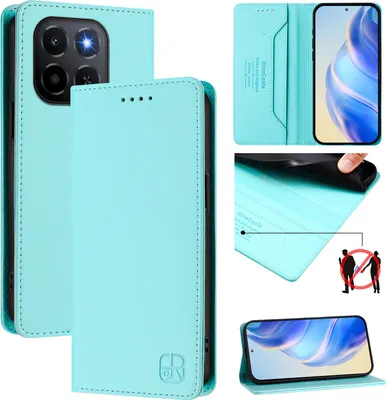 Immagine prodotto di Custodia in pelle per Honor X6C, flip case con slot per carte, portafoglio e supporto Turchese