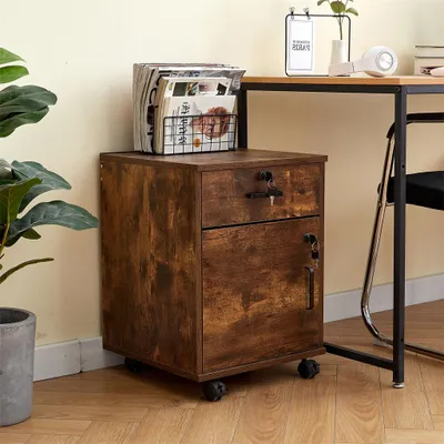 Produktbild von CLIPOP Aktenschrank Rollcontainer, mit abschließbarer Schublade und Tür, Braun