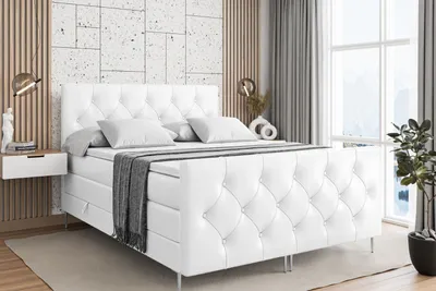 Produktbild von ALTDECOR Boxspringbett mit Silber Füßen, Matratze und Lattenrost, Topper, Fußteil, Polsterbett mit Bettkasten, Bett mit Stauraum H3- und H4- Matratze -MIRAGE-FS-Z KING-200x200 - Weiß Kunstleder