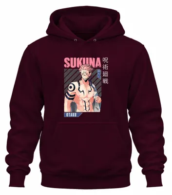 Produktbild von Sukuna Jujutsu Kaisen Otaku Anime Ästhetik Fan Geschenk Hoodie Kapuzenpullover, Burgundy, S
