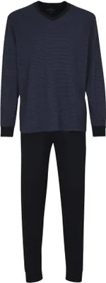 Produktbild von GÖTZBURG Herren Schlafanzug, 2-tlg Set - lang, Pyjama, V-Ausschnitt, Klima-Aktiv Blau XL