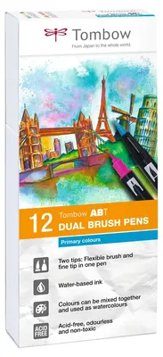 Zdjęcie produktu dla Tombow ABT-12P-1, 12 kol., Wielobarwny, Końcówka długopisu/pędzla, 0,7 mm, 1 cm, Czarny