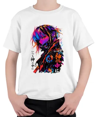 Obrázek produktu pro Tričko s potiskem "Anime Girl Cyberpunk Techwear Japan Y2K Otaku", bílé barvy, velikost 128