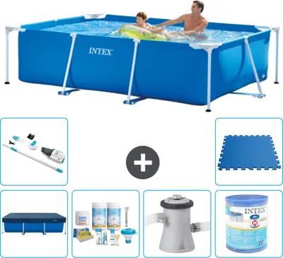 Immagine prodotto di Piscina Intex con struttura rettangolare - 260 x 160 x 65 cm - blu - include copertura - pacchetto di manutenzione - pompa filtro per piscina - filtro - aspirapolvere - piastrelle per pavimento