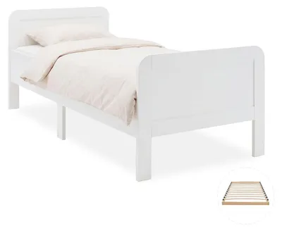 Produktbild von Homestyle4u 2652, Komfortbett 90x200 mit Lattenrost, Bett Senioren Seniorenbett, Komforthöhe Weiß Holz Massiv extra hoch