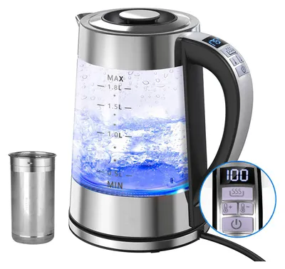 Produktbild von Wasserkocher Glas Wasserkocher mit 1,8 L Kapazität,1800W Schnellheizung,360°Basis, Wasserkocher mit Temperaturregelung,Mehrstufige Warmhaltefunktion