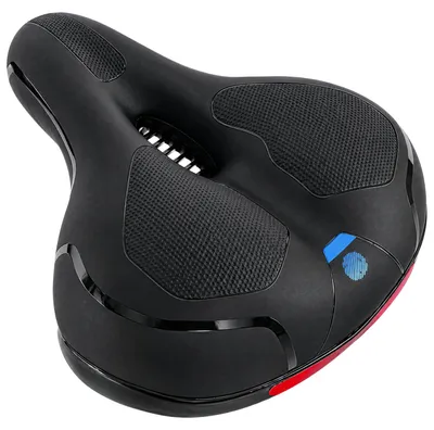 Image de Selle de vélo ergonomique avec gel et suspension à double ressort, dimensions 25x20x10 cm, noire/bleue, pour hommes et femmes