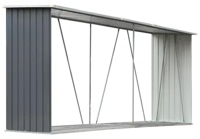 Image de Abri de stockage pour bois, bois de chauffage, en acier galvanisé résistant aux intempéries, dimensions : 330 x 84 x 152 cm