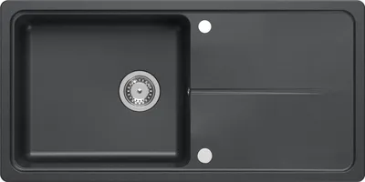 Produktbild von QUADRON Spülbecken NEAL 146 Granitspüle Küche, Größe: 100 x 50 x 21,5 cm, Schwarz, Küchenspüle Einbeckenspüle Set: Granitspüle + Siphon + Abdeckkappe