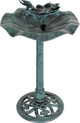 Produktbild von Garten Vogeltränke mit 2 Deko-Vögeln, Vogelbad in Seerosenform, Kunststoff, 3 Heringe für festen Stand, grün, (BxH) ca. 50 x 82 cm