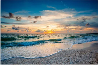 Produktbild von MuchoWow® Poster Strand - Meer - Sonnenuntergang 90x60 cm - Schlafzimmer
