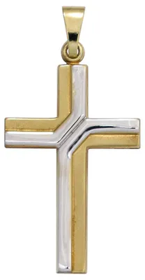 Immagine prodotto di Ciondolo a forma di croce in oro, 27,4 mm, croce in oro giallo 333, bicolore, parzialmente opaco