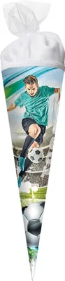 Produktbild von ROTH Geschenk-Schultüte klein Fußballstar 35 cm rund Tüllverschluss Zuckertüte Schulanfang