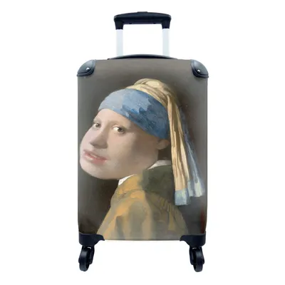 Produktbild von MuchoWow® Koffer Handgepäck Trolley Rollkoffer Kleine Reisekoffer mit 4 Rollen - Das Mädchen mit dem Perlenohrring - Johannes Vermeer - Karikatur - Cabin Size < 55x40x23 cm & 55x40x20 cm - Fotokoffer - Kabinenkoffer - Boardgepäck - Reise-Box - Reisekoffer - Reisegepäck - Koffer mit Bild - Trolley für Kinder