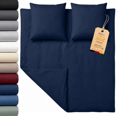 Produktbild von EllaTex Premium Mikrofaser Bettwäsche 200x220 + 2x 80x80 cm – große Bettwäschegarnitur mit Reißverschluss, Farbe: Dunkelblau