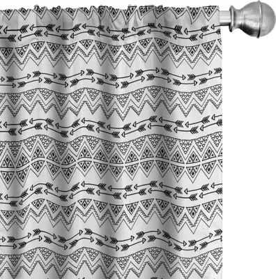 Obrázok produktu pre ABAKUHAUS Kmeňové závesy, záclony, bohémske motívy s opakujúcim sa vzorom trojuholníkov, cikcakov a šípok, 2 kusy 75 x 225 cm, uhlovo sivá a biela