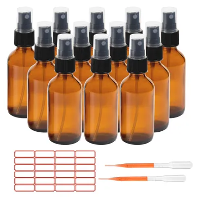 12er-Set Amber Glas-Sprühflaschen 60 ml Fine Mist