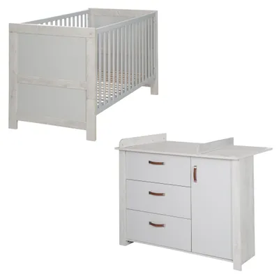 Immagine prodotto di Set per cameretta roba "Mila", incl. lettino per neonati/bambini 70 x 140 cm e fasciatoio, grigio