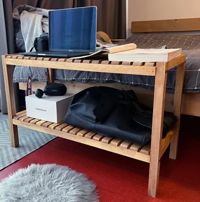 Produktbild von LIM HOME | 2-stöckiges Walnuss Mehrzweckregal Schuhregal Aufbewahrungsregal Wohnzimmer Küche Regal aus Massivholz