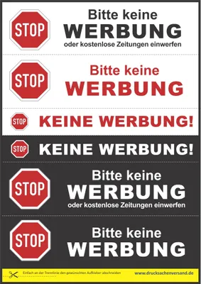 Produktbild von 5 x 6 Stück Aufkleber Keine Werbung, Folienaufkleber mit UV-Schutzlackierung, Stop - Bitte keine Werbung oder e Zeitungen einwerfen, Etiketten Briefkastenaufkleber ( Auf-514 )