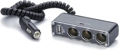 Produktbild von IWH LED Zigarettenanzünder 3 fach Adapter Verteiler + USB 12V + 2M Kabel