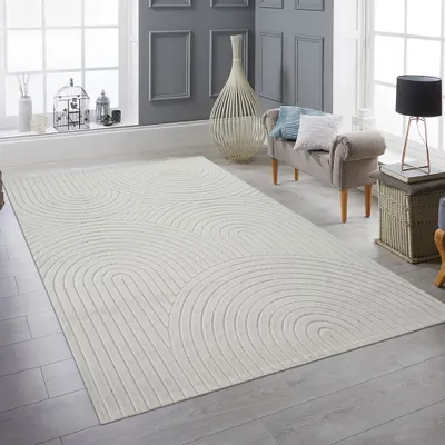 Obrázok produktu pre Koberec do obývačky s nízkym vlasom a polkruhovým vzorom v sivej farbe Veľkosť - 160 x 220 cm