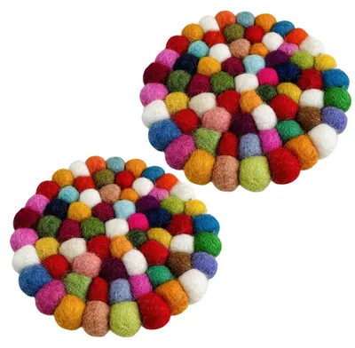 Runde Filzuntersetzer, 2er-Set, handgefertigt, Regenbogen, 10 cm