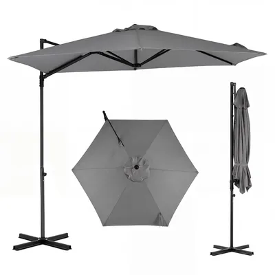 Produktbild von COSTWAY Sonnenschirm φ270 cm, Ampelschirm 360° drehbar, Gartenschirm UV-Schutz, Marktschirm Terrassenschirm für Garten, Terrasse, Anthrazit