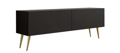 Obrázok produktu pre TV skrinka: matná čierna, zlaté nohy, 140 x 52 x 32 cm