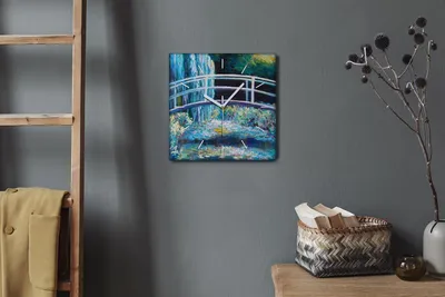 Produktbild von Coloray Hodiny Unikátní 30x30 cm  Tiché hodiny Pro obývací pokoj a kuchyň Nástěnné hodiny Plátno Bílé ručičky hodin - Květiny mostu