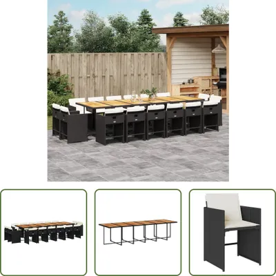 Produktbild von The Living Store 17-tlg. Garten-Essgruppe mit Kissen Schwarz Poly Rattan