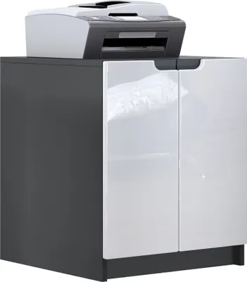 Produktbild von Vladon Druckerkommode Logan,  Germany, Aktenschrank mit 2 Fächern und 2 Türen, Korpus in Schwarz matt, Fronten in Weiß Hochglanz (51 x 60,5 x 54 cm)