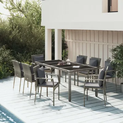 Produktbild von The Living Store 9-tlg. Garten-Essgruppe mit Kissen Grau Poly Rattan