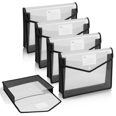 Productafbeelding van Documentenmappen A4, kunststof, 5 stuks, met drukknop en etiketten (horizontaal)