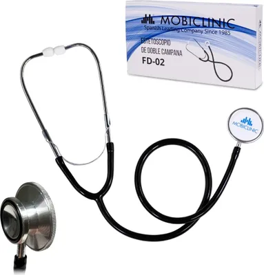 Image de Stéthoscope Mobiclinic avec double tube, léger, pour enfants et adultes, élégant, phonendoscope en aluminium noir FD-02