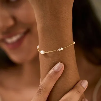 Produktbild von GOLDEN Perlenarmband 14K Vergoldete Süßwasserperle Armband, Braut Armband, Hochzeitsschmuck gold